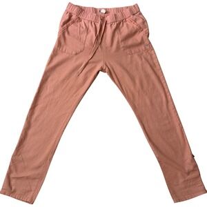 Roxy Women Coral Linen Blend Drawstring Beach Pants Roll Tab Size